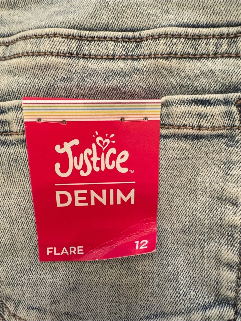 Girls Justice Light wash Flare Cargo Jeans with Heart Rings with tags. Sz. 12